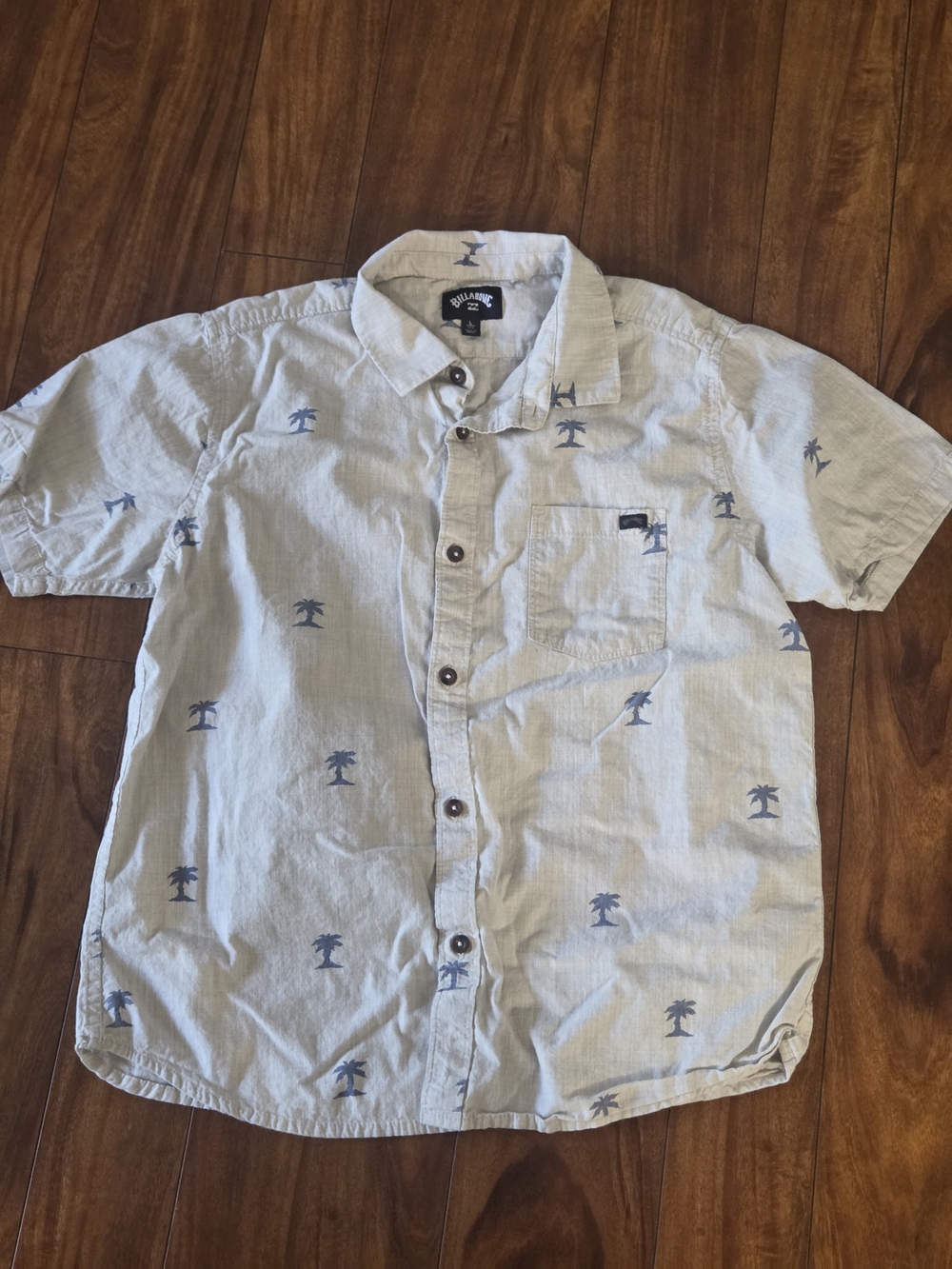 Billabong Light Blue Short Sleeve Palm-Print Button-Down Shirt